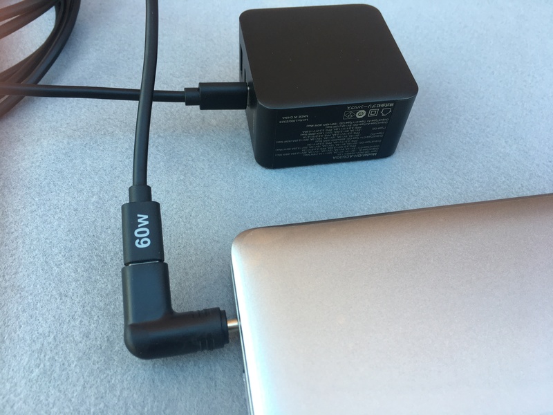 GH-ACU3GA、PD65W対応充電器+60W対応ケーブル(1.5m)+DC変換プラグで接続